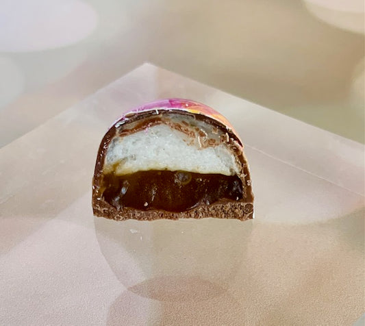 Vanilla Bean Marshmallow and Salted Caramel filled Milk Chocolate Bonbon