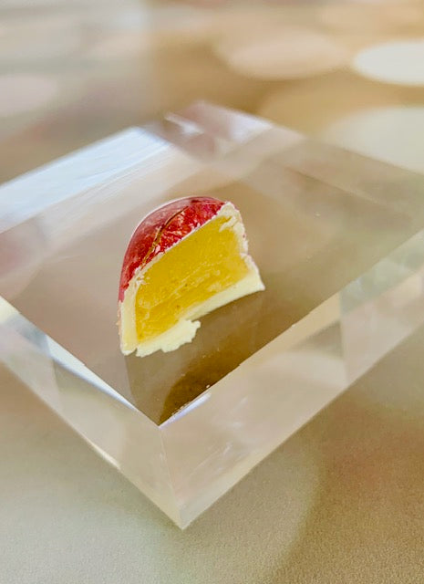 Passion Fruit Ganache filled White Chocolate Bonbon